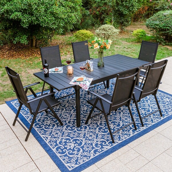 7/9Piece Patio Dining Set，1X Expandable Table，6/8 Folding Textilene Chairs