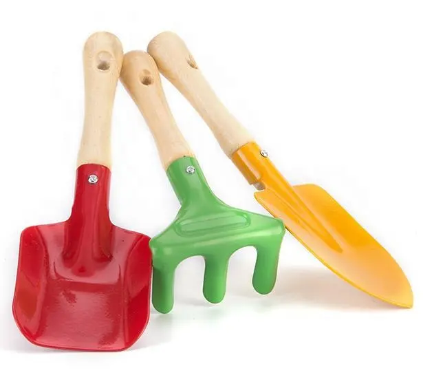 3PCS Safe Colorful Wooden Handle Mini Gardening Children Hand Set Kids Garden Tool