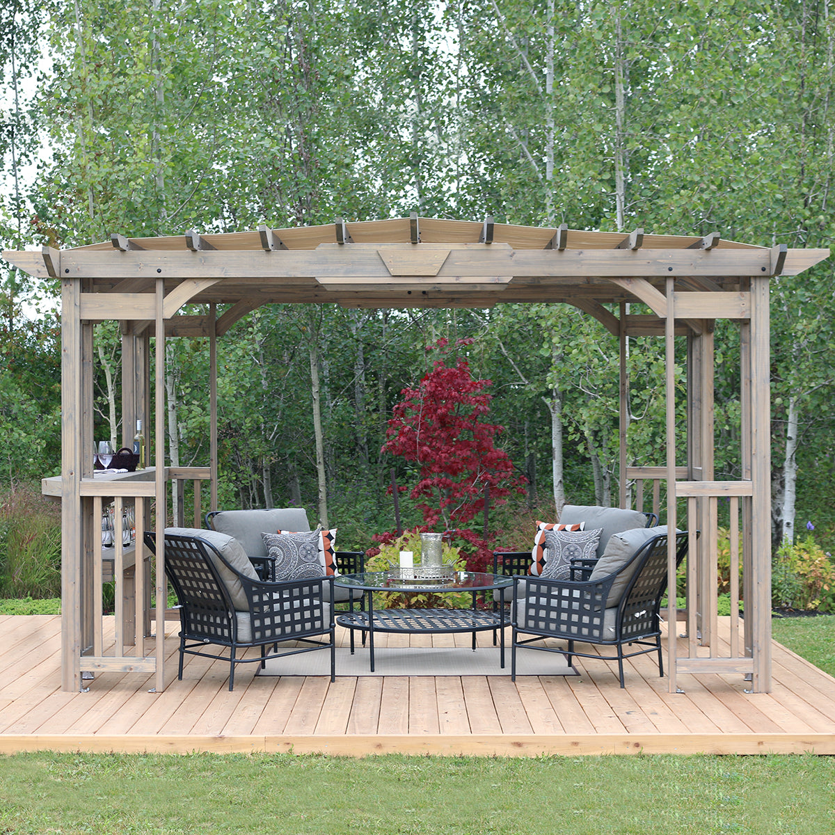 Yardistry YM11783 10 ft. x 14 ft. Madison Pergola with Bar and Sunshade, Grays