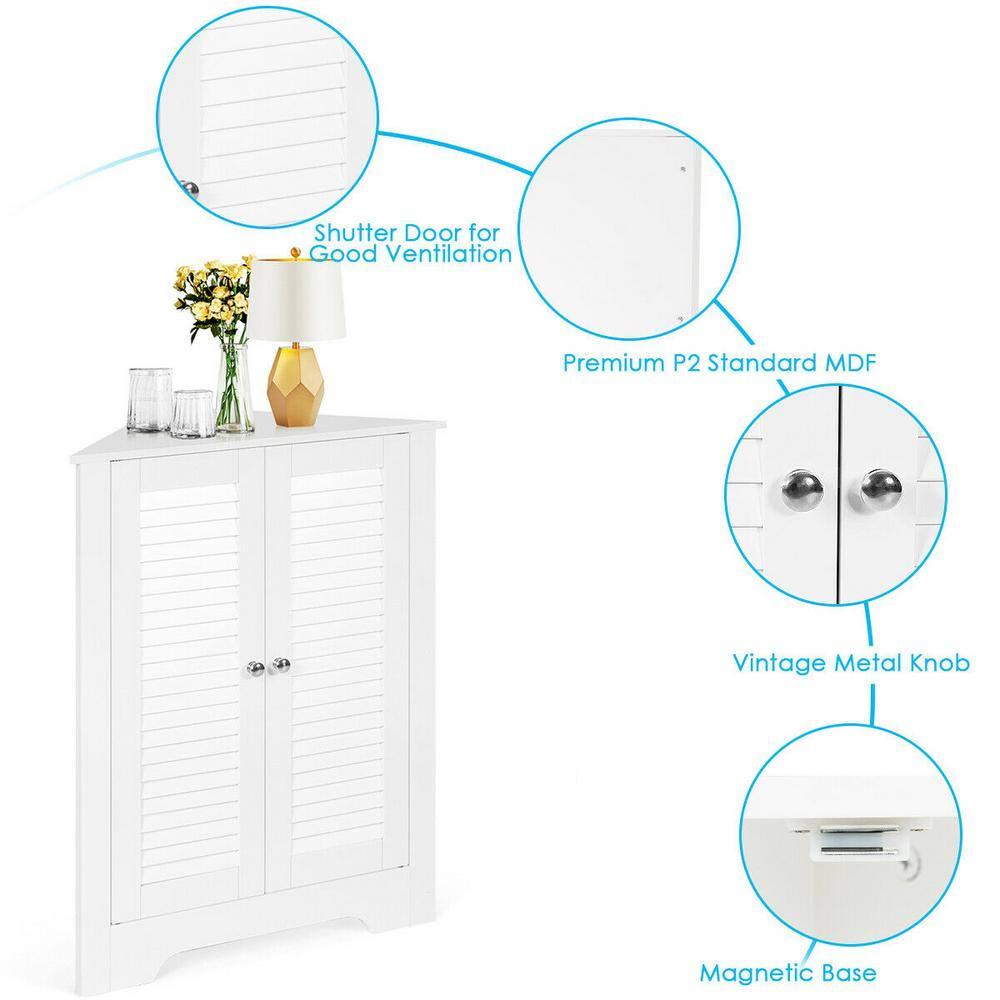 CASAINC 25 in W Adjustable Corner Storage Wall Cabinet with Shutter Doors in White