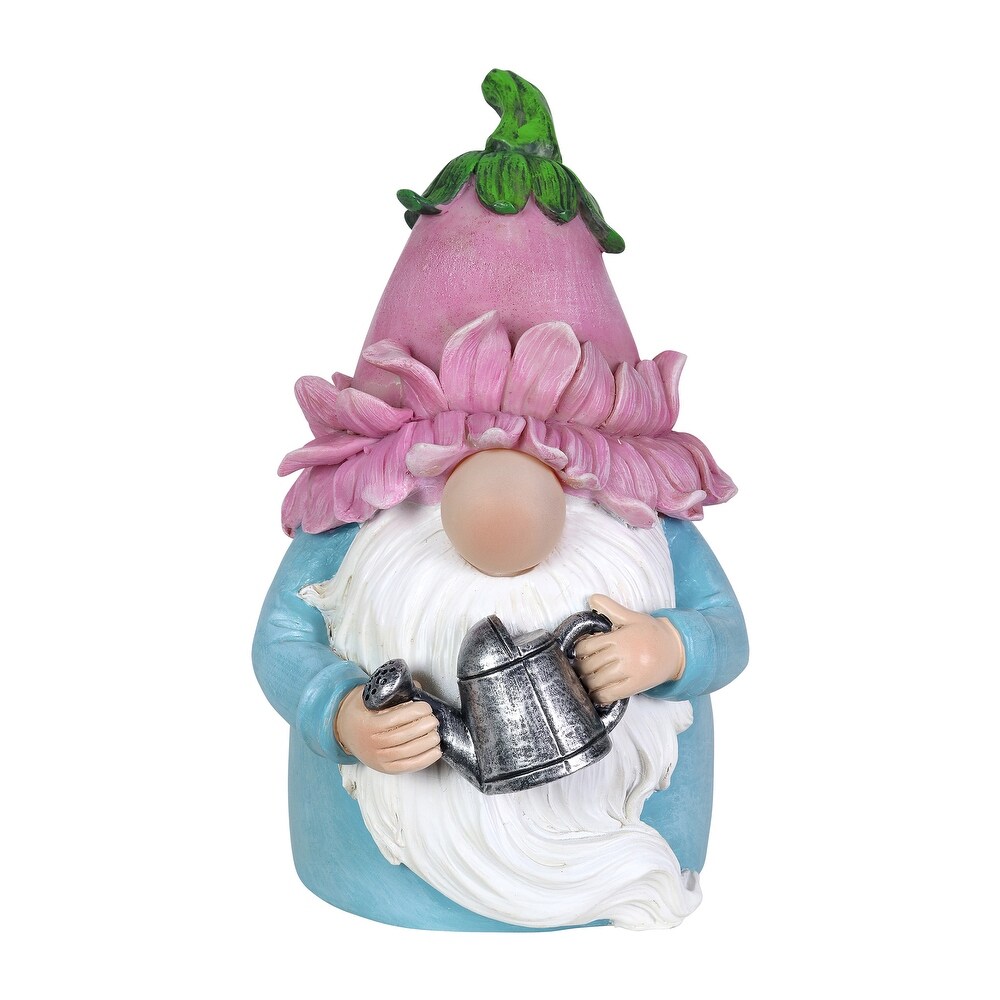 Exhart Solar Color Changing Glow Nose Gnome Garden Statue with a Pink Flower Hat and Watering Can  5 by 7.5 Inches