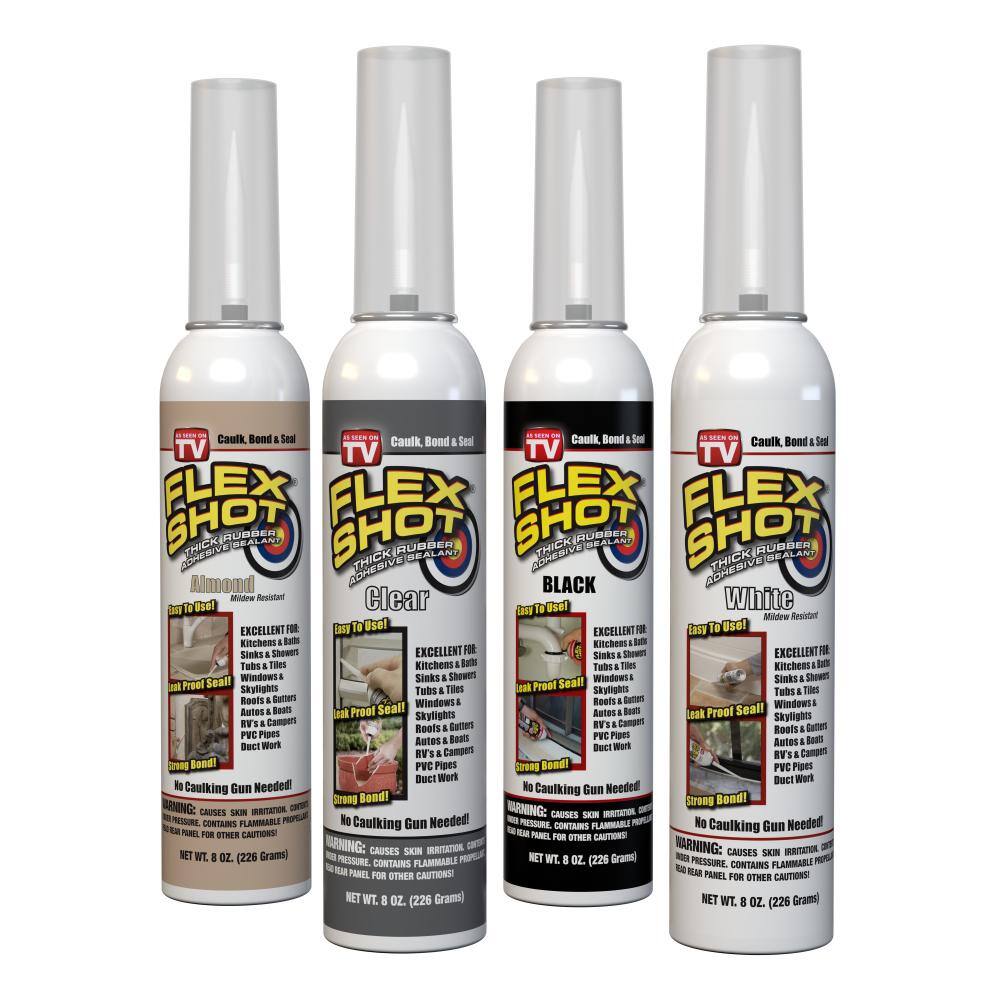 FLEX SEAL FAMILY OF PRODUCTS Flex Shot 8 fl. oz. Clear Thick Rubber Mildew Resistant Waterproof Sealant (4-Pack) FSH8C-4CS