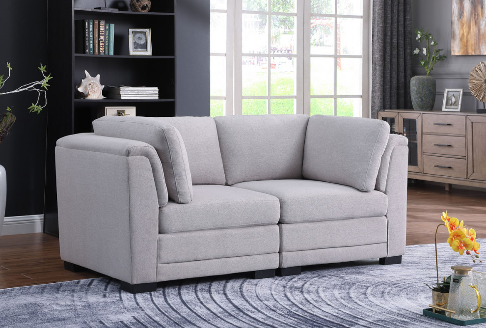 Lilola Home Kristin Light Gray Linen Fabric Loveseat   Transitional   Loveseats   by BisonOffice  Houzz