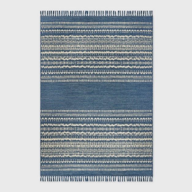 7 x27 X 10 x27 Outdoor Rug Striped Fringe Blue