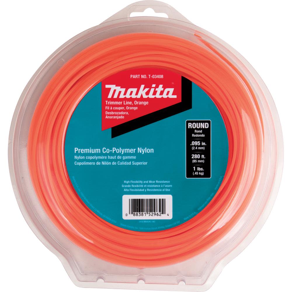 Makita Round Trimmer Line 0.095 Orange 280 1 lbs. T-03408 from Makita