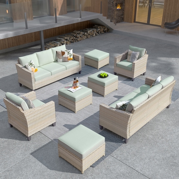 XIZZI 8Piece Outdoor Patio Furniture Rattan Wicker Conversation Set with Ottomans