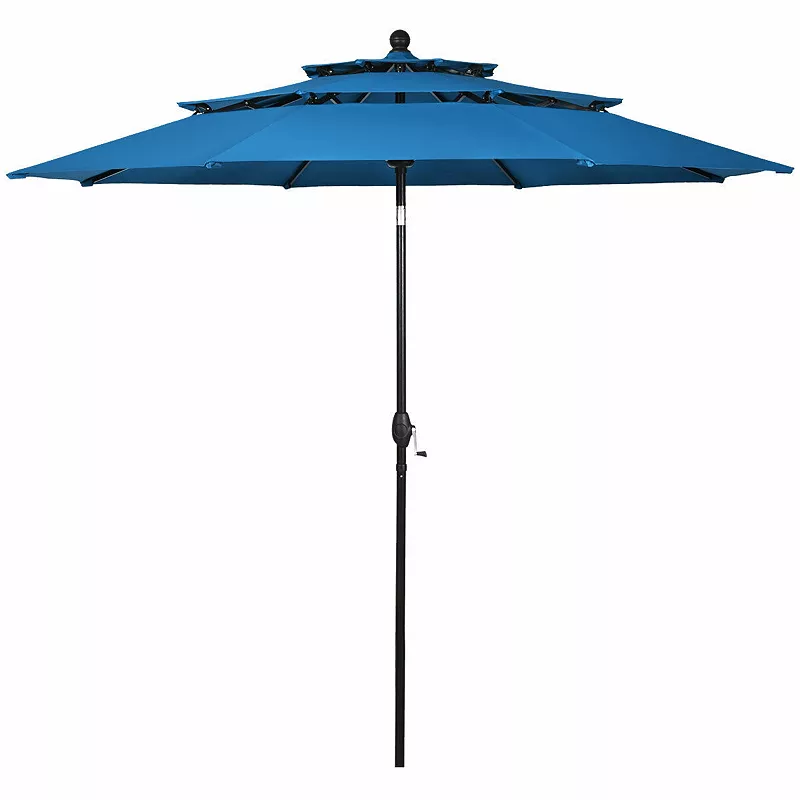 10ft 3 Tier Patio Umbrella Aluminum Sunshade Shelter Double Vented without Base