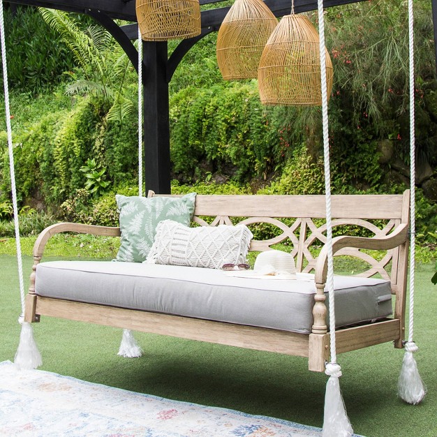 Renley Outdoor Wood Swing With Cushion Cream Cambridge Casual