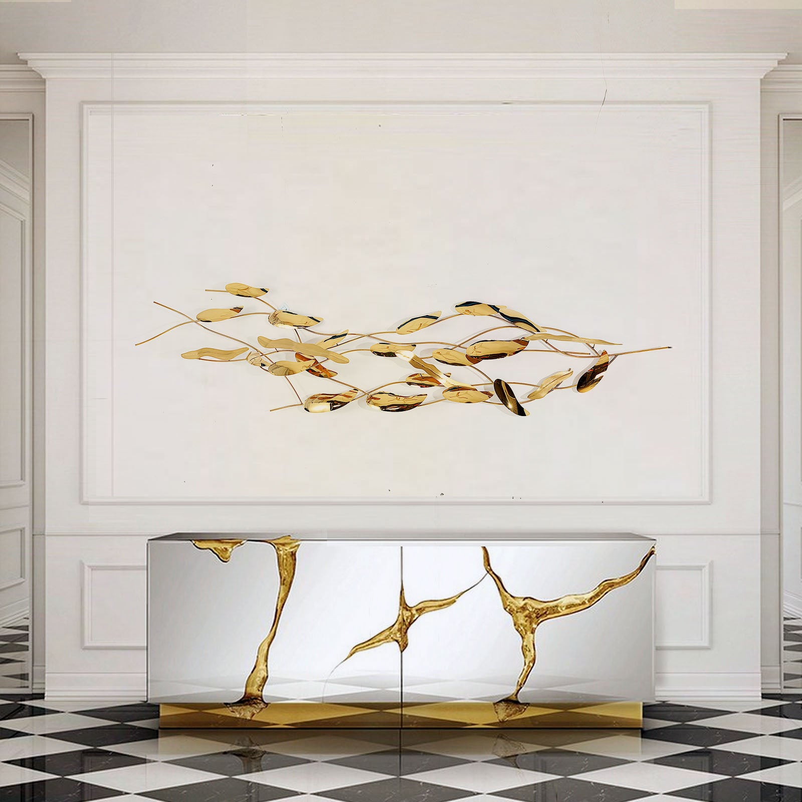 Golden Soft Leaves Handcrafted Stainless Steel Artwork Z08022-G