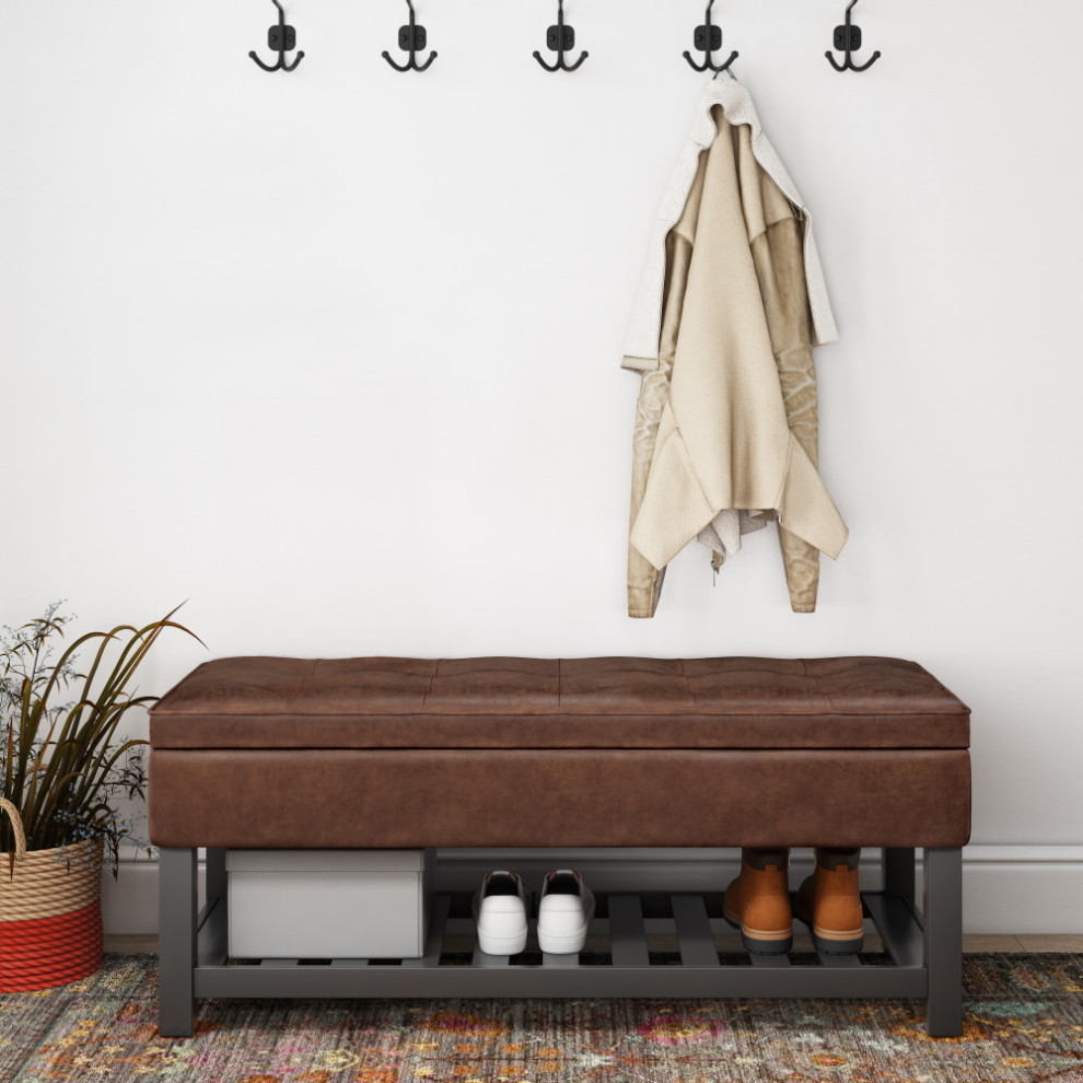 Cosmopolitan Storage Ottoman Bench With Open Bottom   Transitional   Footstools And Ottomans   by Simpli Home Ltd.  Houzz