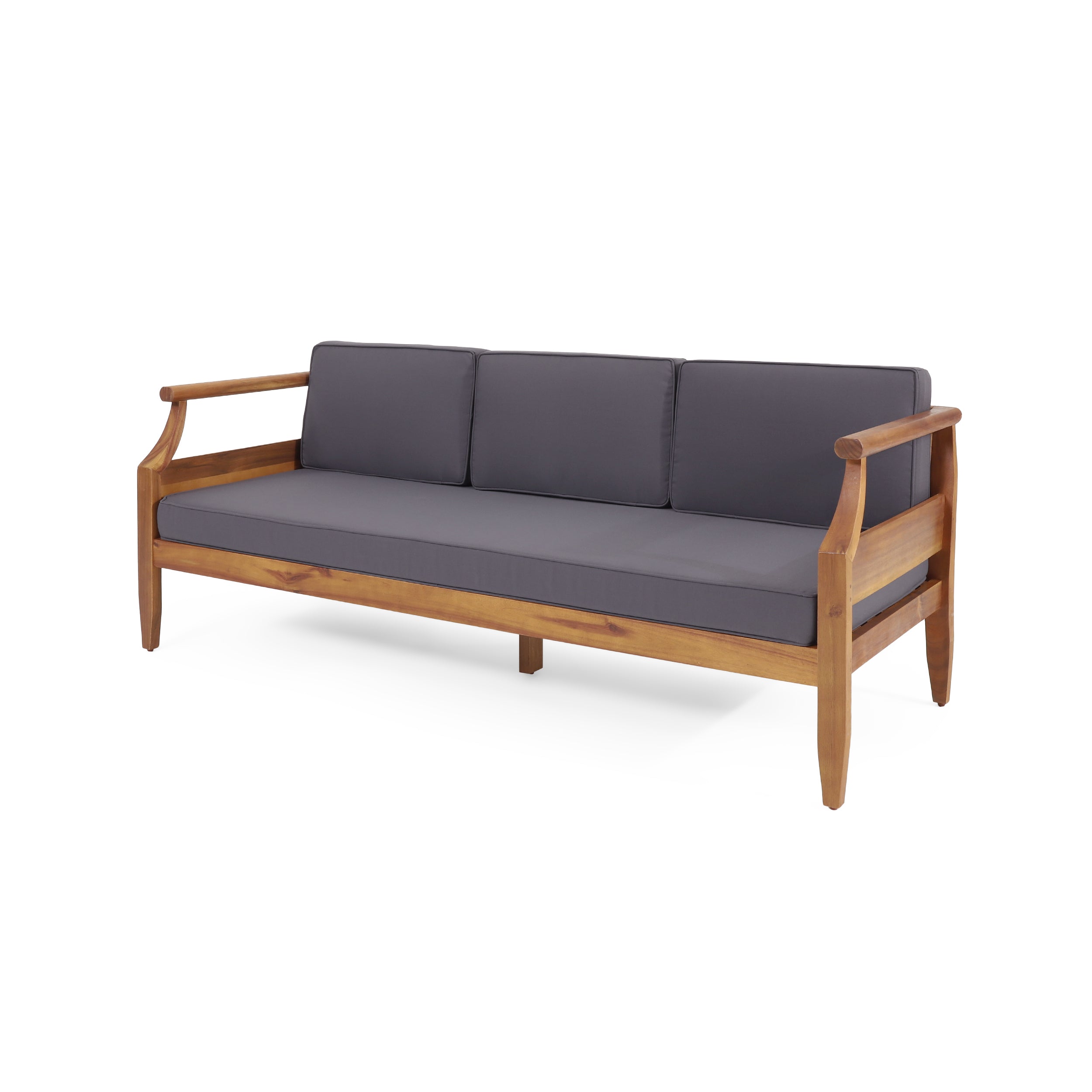 Bianca Outdoor Mid-Century Modern Acacia Wood 3 Seater Sofa, Teak and Dark Gray