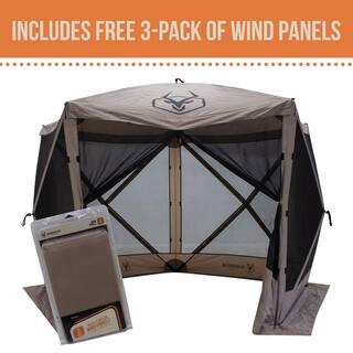 Gazelle G5 Portable Gazebo Pop-Up Hub Screen Tent 4-Person Desert Sand Includes 3pk Wind Panels GK907