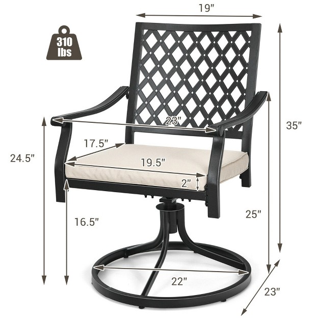 Costway 2pcs Patio 360 Swivel Dining Chairs Lattice Rocker Cushioned Armrest