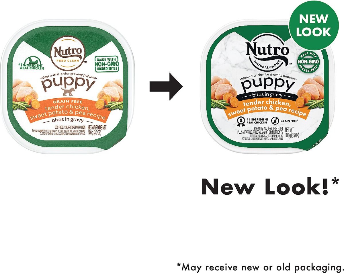 Nutro Puppy Tender Grain-Free Chicken， Sweet Potato and Pea Recipe Bites In Gravy Dog Food Trays