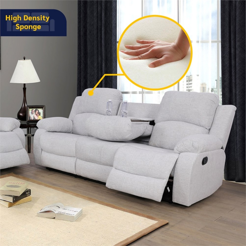 Lifestyle Furniture Nikki 3 Piece Modern Microfiber Recliner Sofa Set in White   Living Room Furniture Sets   by Homesquare  Houzz