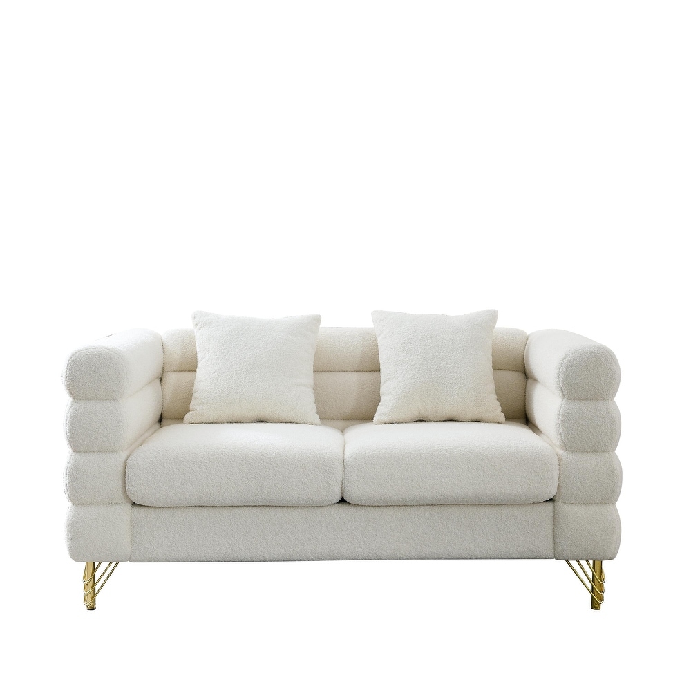 Ivory Teddy Upholstered Sofa Set with Pillows  3 Seater * 2