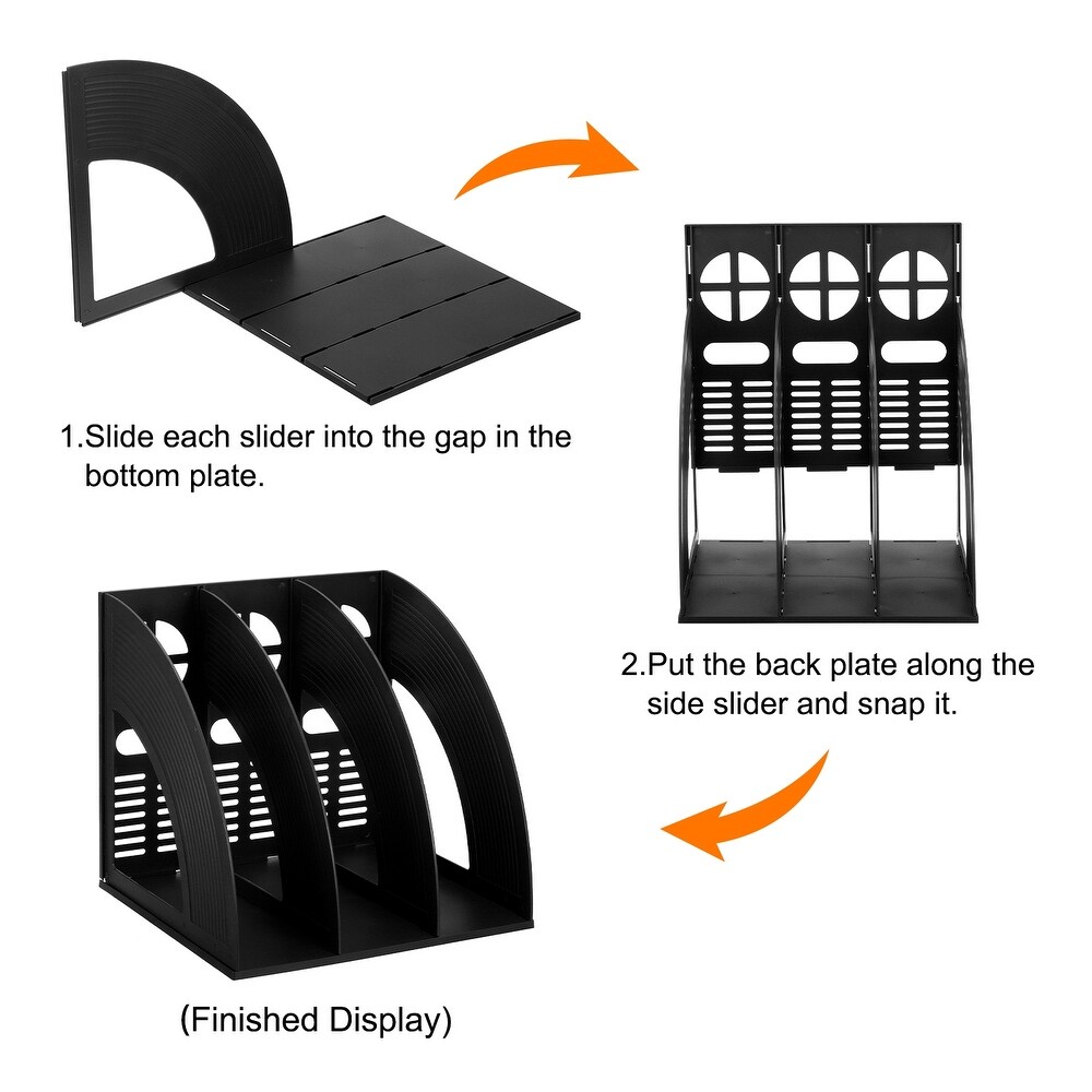 Magazine File Holder  2Pcs Plastic Vertical 3 Compartment Storage Rack   3 Compartment