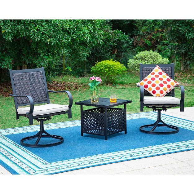 3pc Patio Conversation Set With Rattan Wicker Swivel Chairs amp Coffee Table Captiva Designs