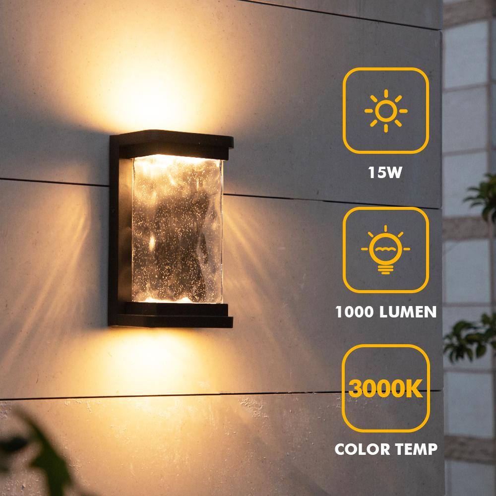 LUTEC 1-Light Black Integrated LED Outdoor Sconce Wall Light with Dusk to Dawn 5185707012