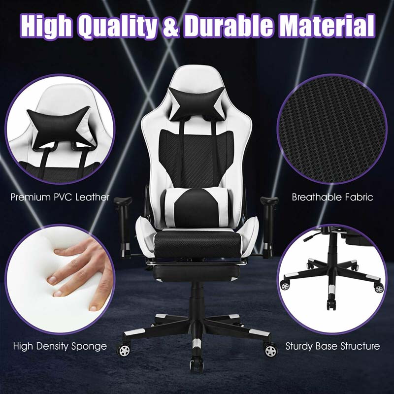 High Back E-Sport Massage Gaming Chair with Footrest & Headrest, Ergonomic PU Leather Gaming Seat, Video Game Chair Computer Chair