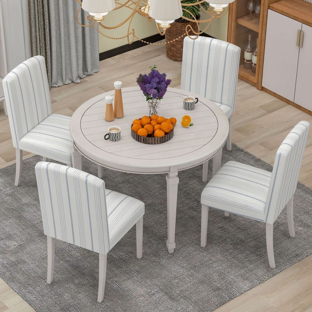 5 Piece Dining Table Set with Solid Wood legs and 4 Upholstered Chairs