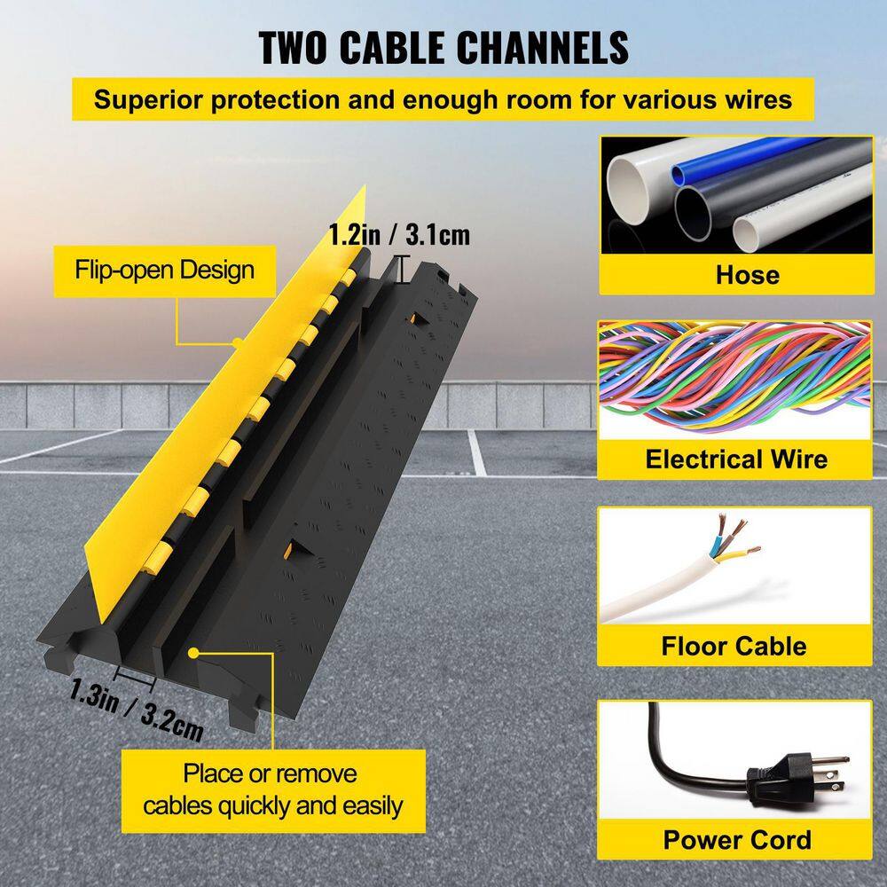 VEVOR 40.5 in. x 10 in. x 2 in. Clamshell Cable Organizers 2-Channel Speed Bump 22000 lbs. Load Cable Protector Ramp 4-Pack GXB4TZ1000X250X50V0