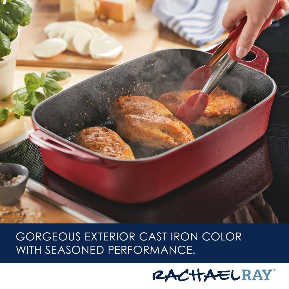 Rachael Ray Nitro Cast Iron 9 in. x 13 in. Red Rectangle Cast Iron Roasting Pan 48684