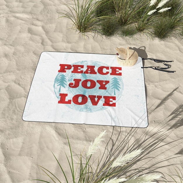 Heather Dutton Peace Joy Love Woodcut Picnic Blanket deny Designs