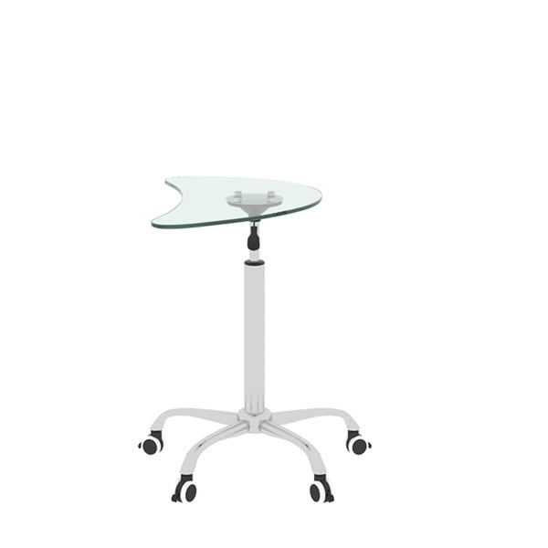 Adjustable Height Tempered Glass Desk Table with Lockable Wheels