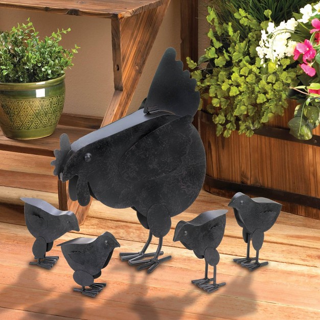 Metal Hen With Chicks Sculpture Black Zingz amp Thingz