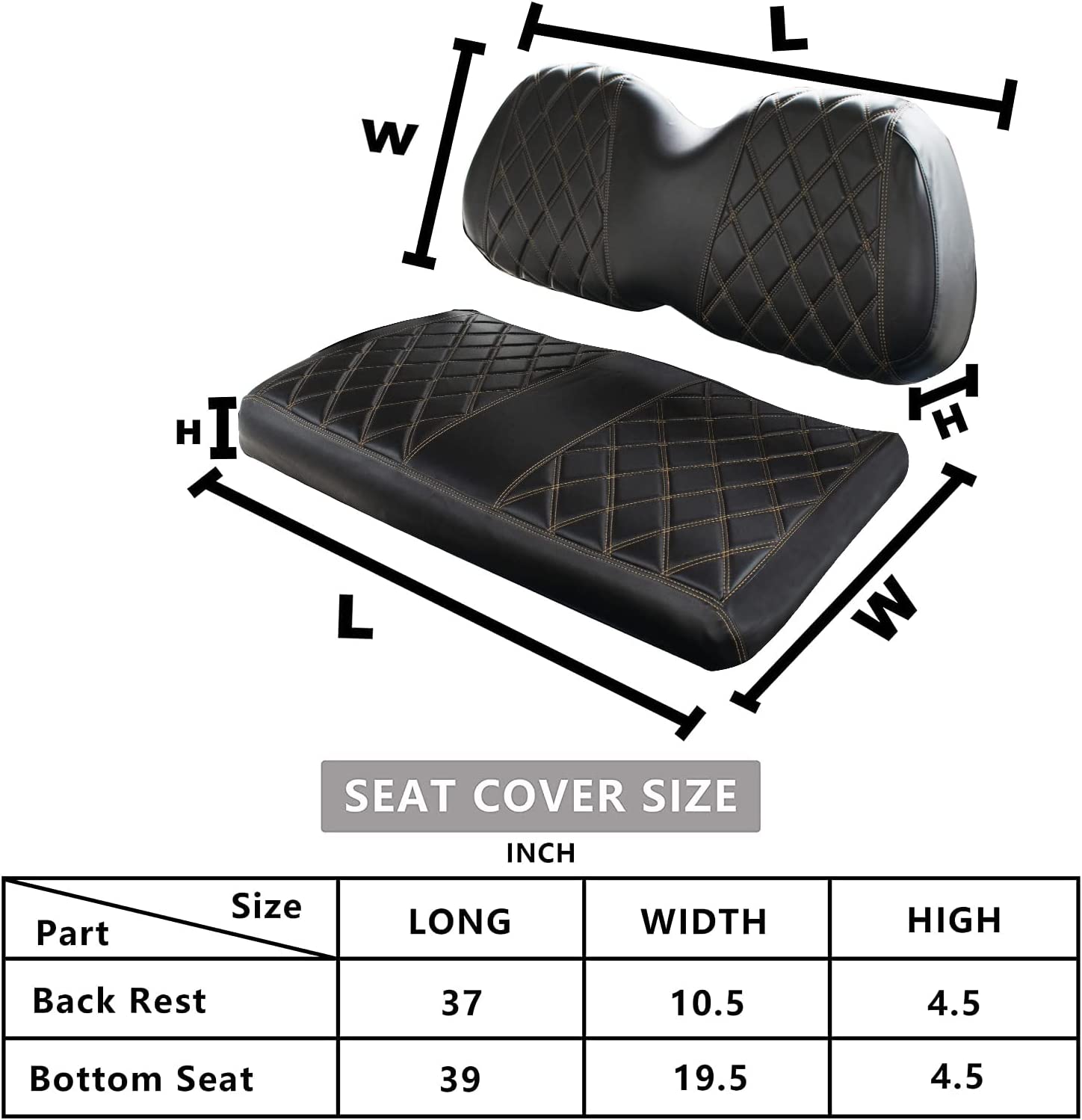 for Club Car Precedent Black Golf Cart Front Seat Cover Diamond Sewing Pattern Front Seat Weather Resistant