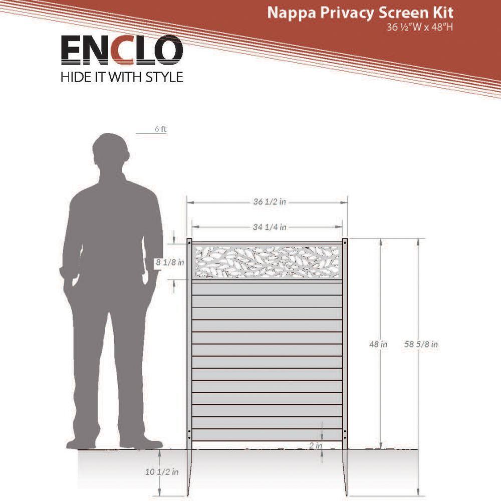 Enclo Privacy Screens 4 ft. H x 3 ft. W Nappa Lasercut Wood Tek Vinyl Charcoal Color Flat Top Privacy Screen Kit (2 Panels) EC18021