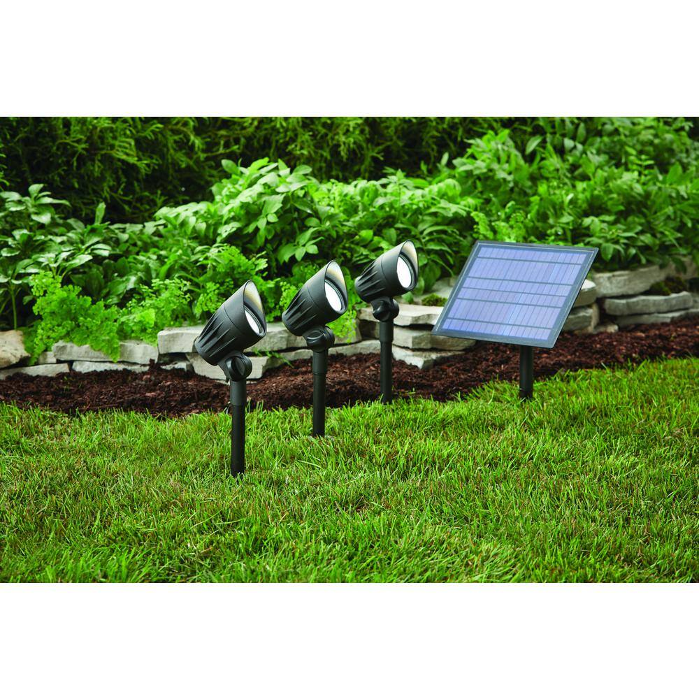 Hampton Bay Solar Black LED 75-150 Lumen High-Low 3-Head Metal Spotlight NXT-2142-3