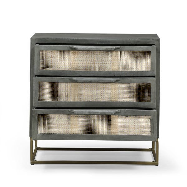 Wolfe Indoor Mango Wood and Wicker Handcrafted 3 Drawer Cabinet by Christopher Knight Home