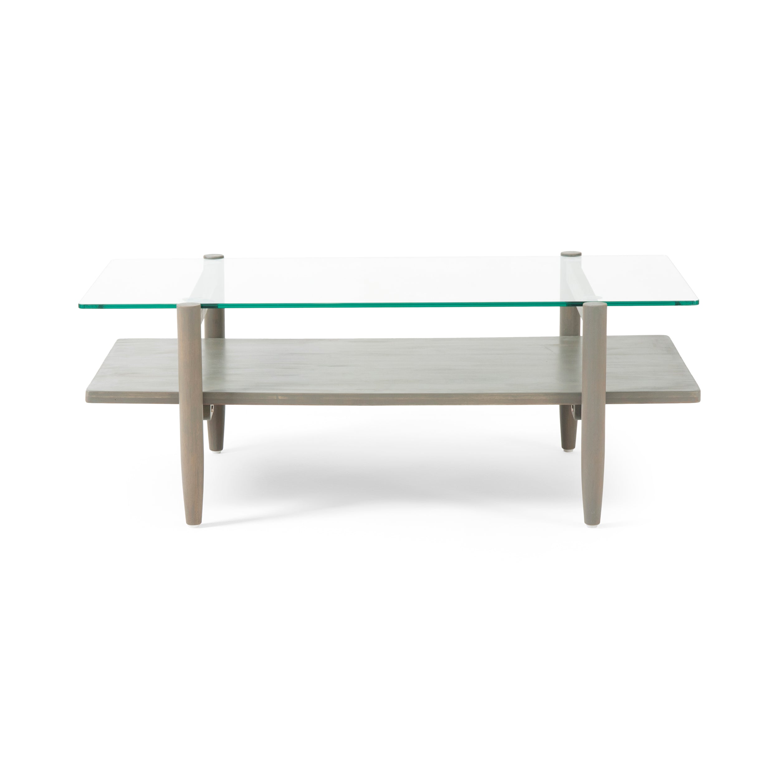 Noble House Grantlee Acacia Wood Coffee Table with Tempered Glass Top, Gray Finish