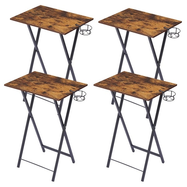 TV Tray Set of 4， Folding Snack Table with Cup Holder