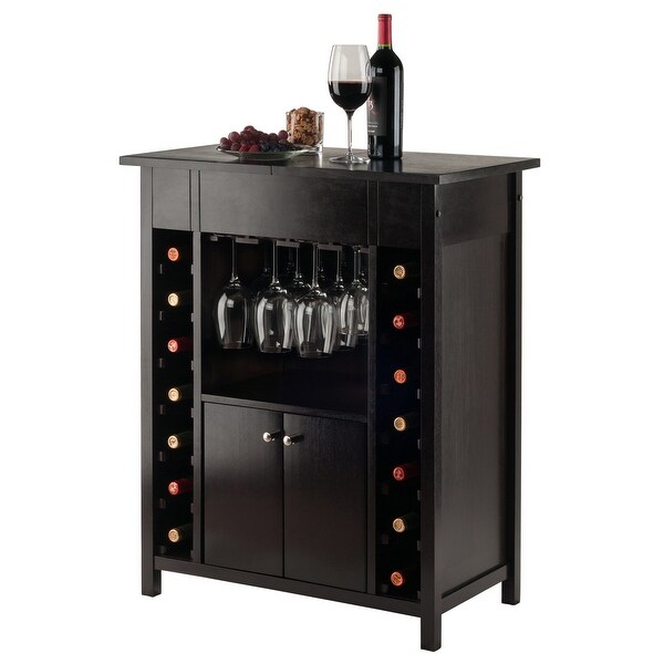 Yukon Wine Cabinet， Expandable Top， Espresso - 29.92 x 17.32 x 37.01 inches