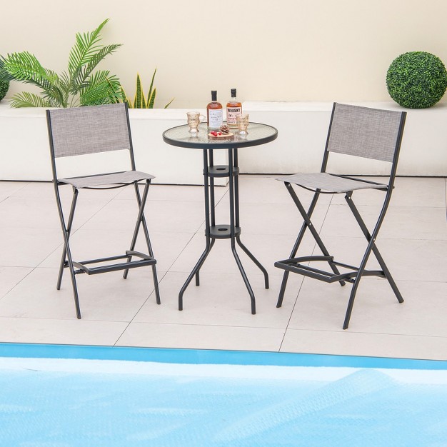 Tangkula Outdoor Barstools Set Of 2 4 Counter Height Folding Bar Chairs With Back And Footrest Versatile Patio Dining Chairs Coffee