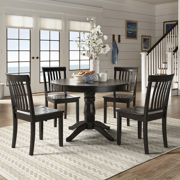 Wilmington II Round Pedestal Base Antique Black 5-Piece Dining Set by iNSPIRE Q Classic