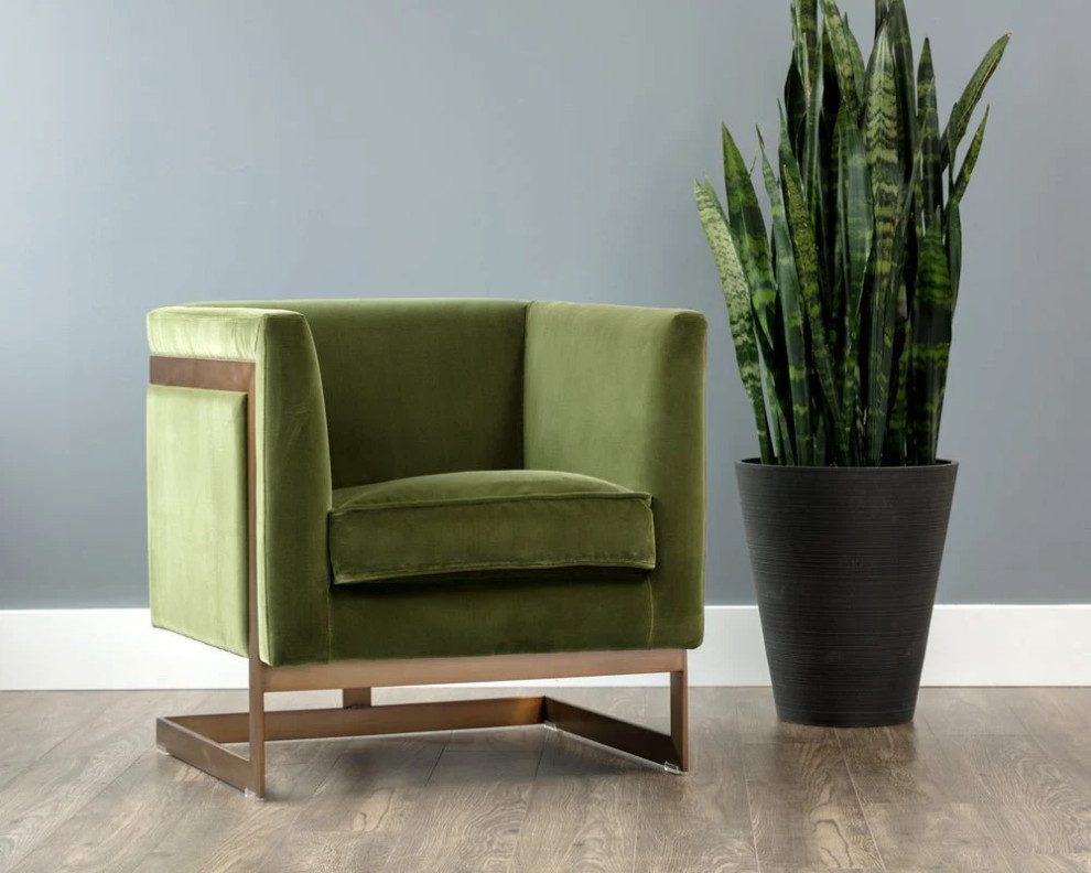 Quenby Armchair  Antique Brass  Giotto Olive   Contemporary   Armchairs And Accent Chairs   by Peachtree Fine Furniture  Houzz