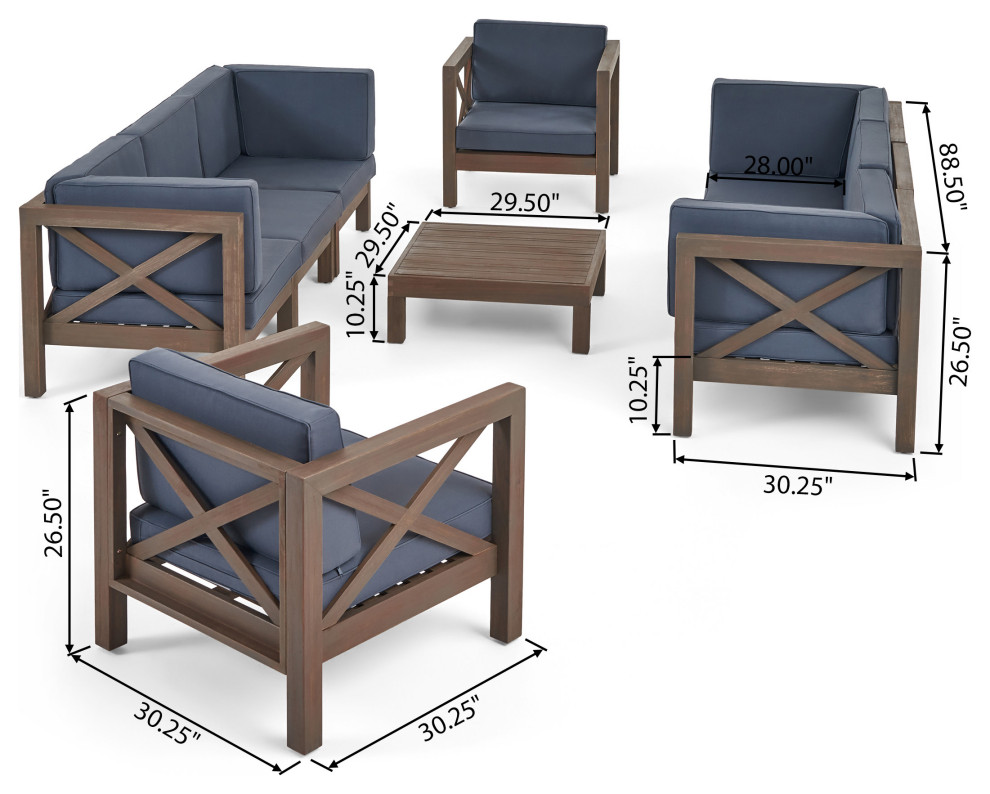 Morgan Outdoor 8 Seater Acacia Wood Sofa and Club Chair Set   Transitional   Outdoor Lounge Sets   by GDFStudio  Houzz