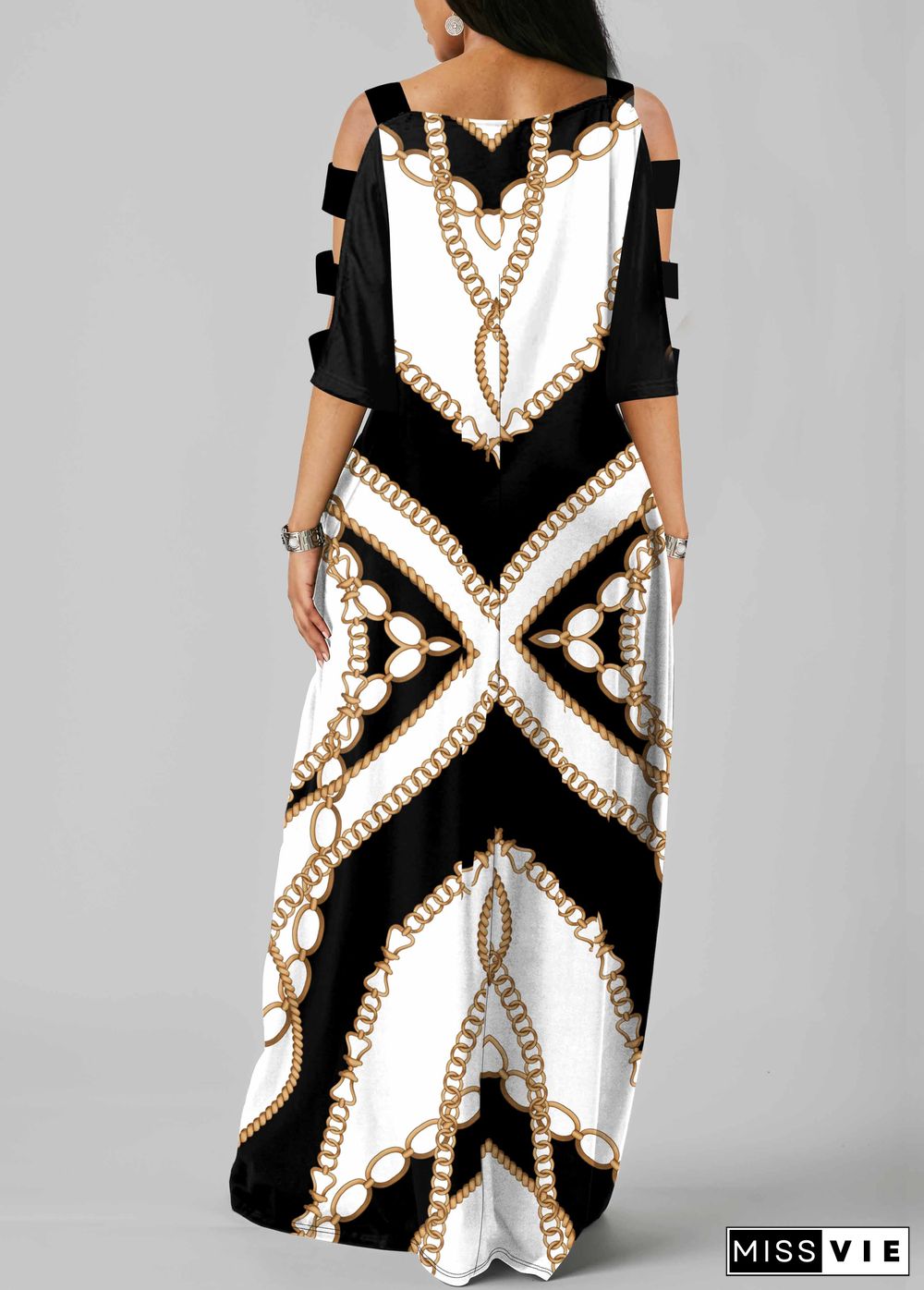 Tribal Print Ladder Cutout White Maxi Dress