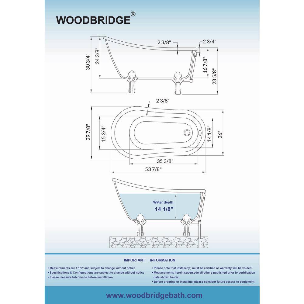 WOODBRIDGE Austin 54 in. Heavy Duty Acrylic Slipper Clawfoot Bath Tub in White Claw Feet Drain  Overflow in Oil Rubbed Bronze HBT7004