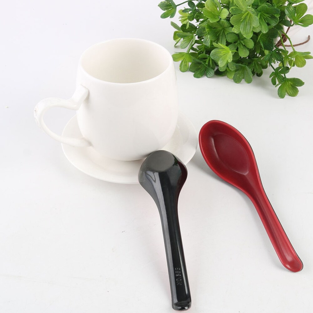 Household Kitchen Red Black Plastic Replacement Soup Rice Spoons 5 Pcs