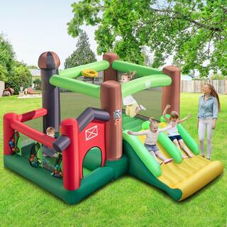 HONEY JOY 6-in-1 Inflatable Bounce House Castle with 750-Watt Blower wDouble Slides Jump Area Ocean Balls Basketball Rim TOPB006675