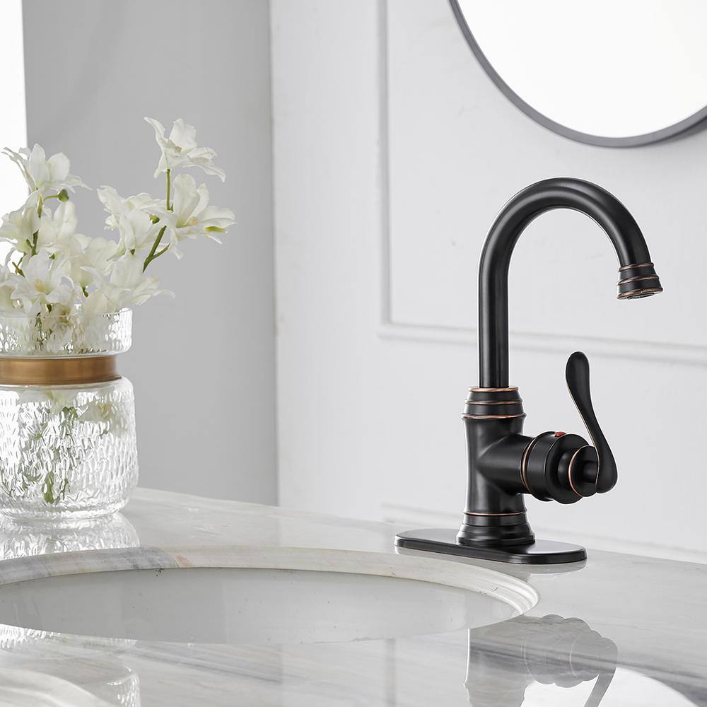 BWE Single Hole Single-Handle Bathroom Faucet Swivel Spout with Pop Up Drain with Overflow in Oil Rubbed Bronze A-96010-ORB