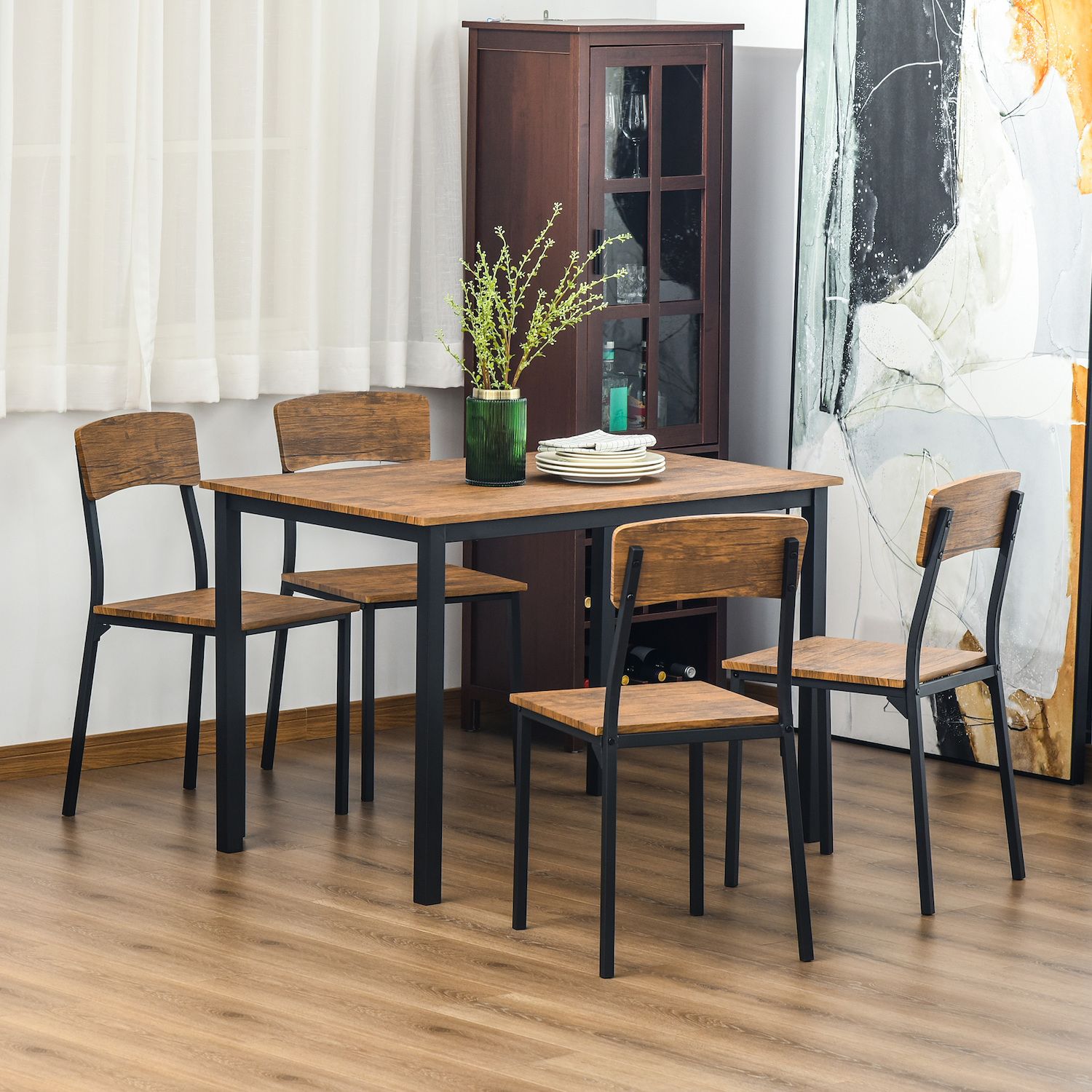 HOMCOM 5 Piece Modern Industrial Dining Table and Chairs Set for Small Space kitchen Dining room