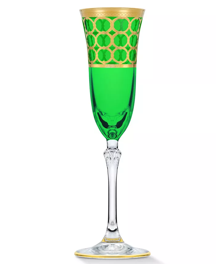 Lorren Home Trends Multicolor Champagne Flutes with Gold-Tone Rings Set of 4