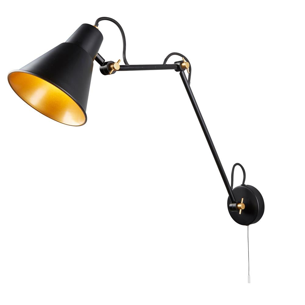 Searchlight 7403BK Matt Black & Gold Inner Vintage Adjustable Arm Wall Light