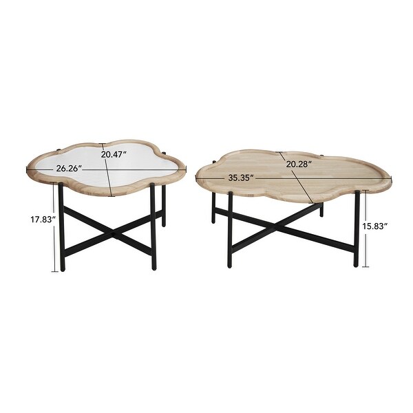 Coffee Table Set of 2，Cloud Coffee Table ，End Table With Tempered Changrainbow Glass for Living Room，Bedroom ，Office，Balcony